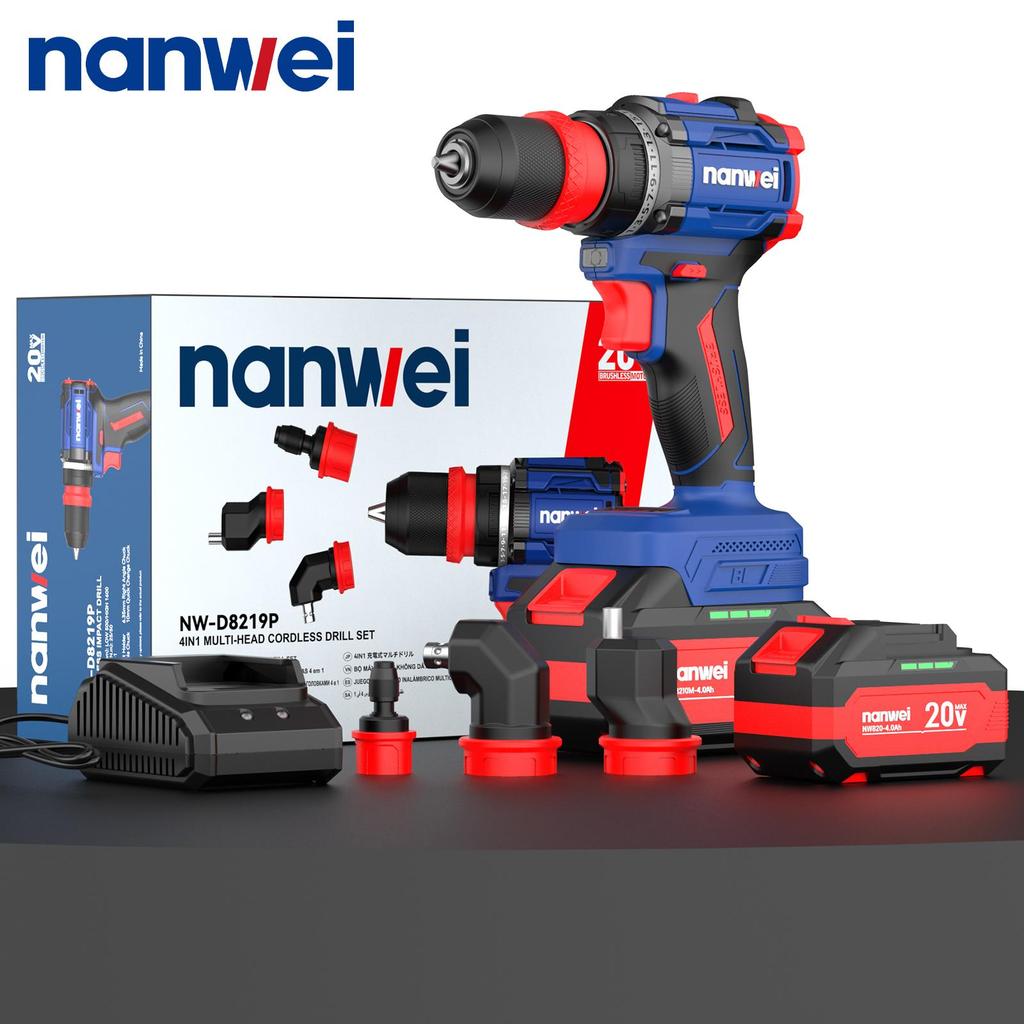 NANWEI 50 Nm 4-in-1 Electric Screwdriver with Multiple Heads ,Brushless Motor ,20 V