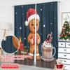 2pcs 2D flat printing Merry Christmas Popular Curtains Gingerbread man with hot cocoa and candle Polyester Without Electricity