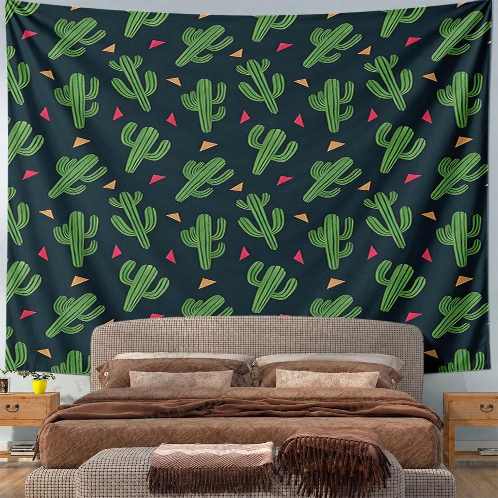 Cactus Pattern with Bright Triangles Pattern Wall Hanging Tapestry Decorative Tapestry Home Decor for Bedroom and Living Room