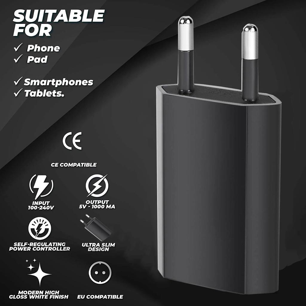 1-5Pcs Black Universal 5W EU Plug Travel USB Wall Charger 5V/1A Rapid Charging For iPhone 7 8 Plus Redmi Phone AC Adapter