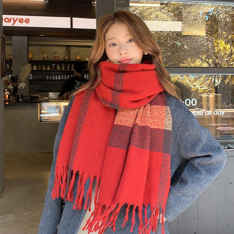 Plaid scarf winter new high-end thickened versatile warm shawl student couple scarf retro style