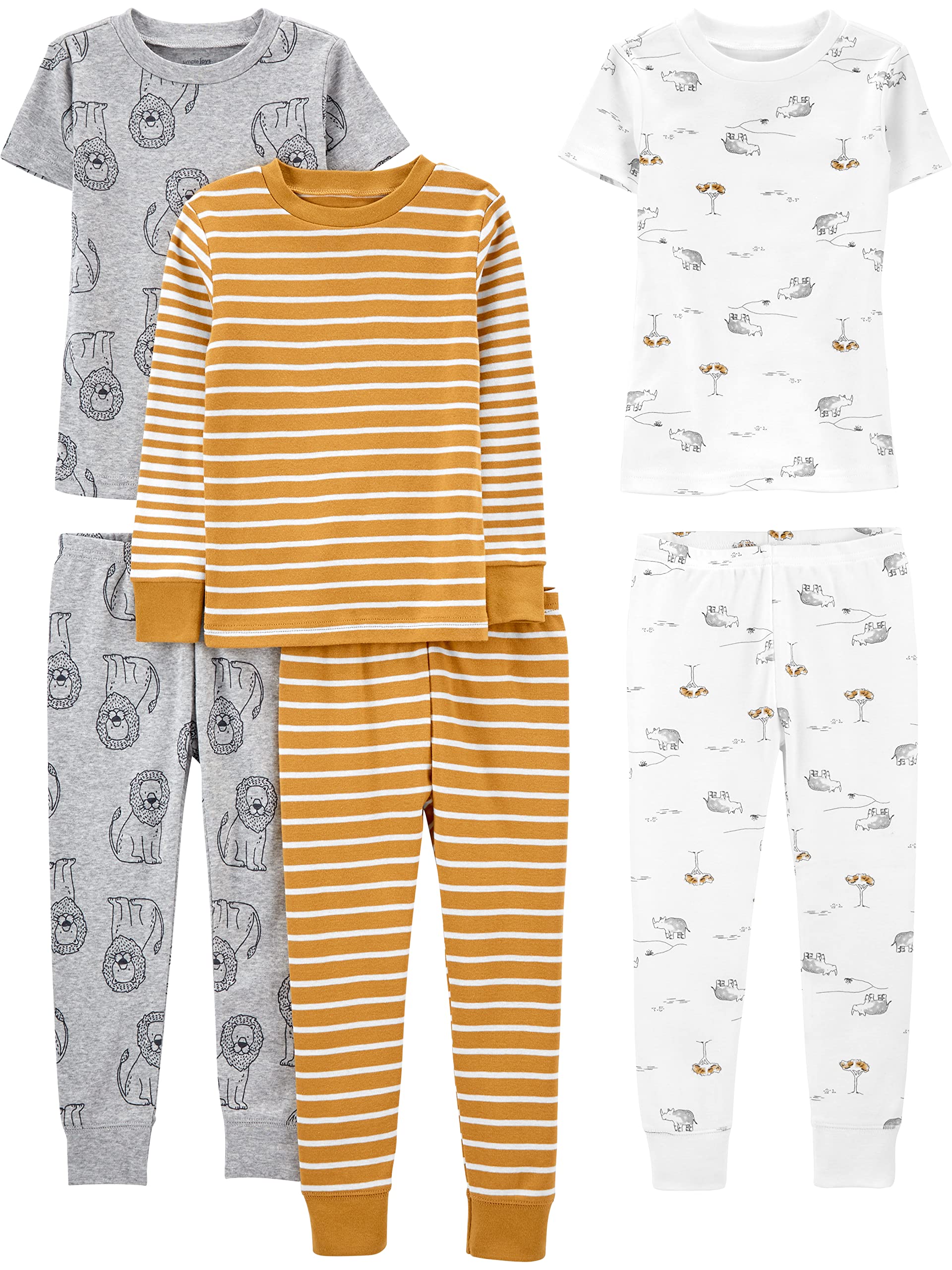 

Joys by Cotton Pajama Snug Baby Grey [Simple Carter s] 6-Piece Set, Fit, Boys, Lion/Gold Stripes/White Animals, 69-72