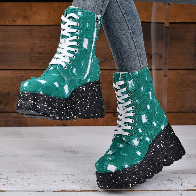 Large Size Woven Women's Boots Old Thick-soled Short Fashion Boots Side Zipper High-heeled Spring and Autumn Versatile Women's Boots