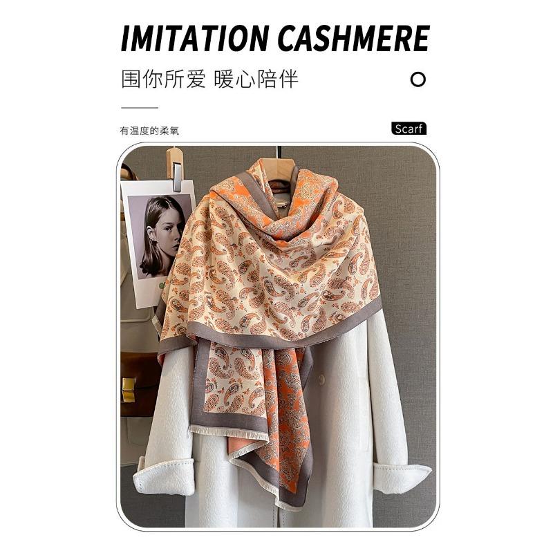 Autumn Winter Faux Cashmere Paisley Printed Scarf Fashionable Versatile Warm Shawl