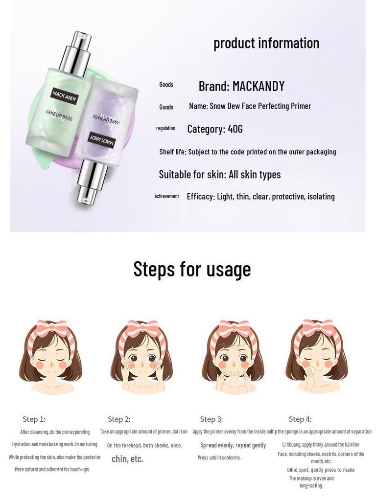 Mark Andy Snow Dew Primer: Hydrating Makeup Base, Pore Concealer, Brightening Moisturizer