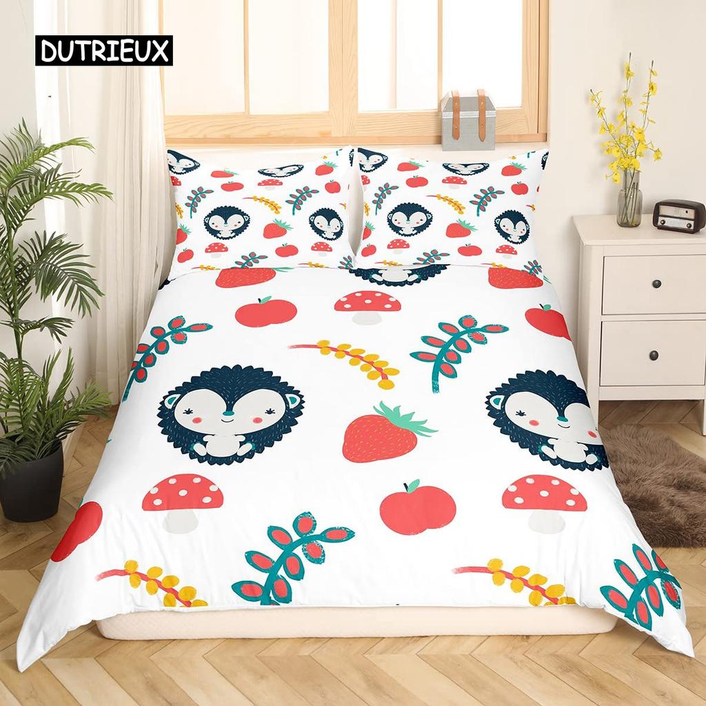 Hedgehog Duvet Cover Set 3D Cartoon Hedgehog Flower 2/3PCS Bedding Set Kids Boys Girls Animal Queen Size Polyester Quilt Cover