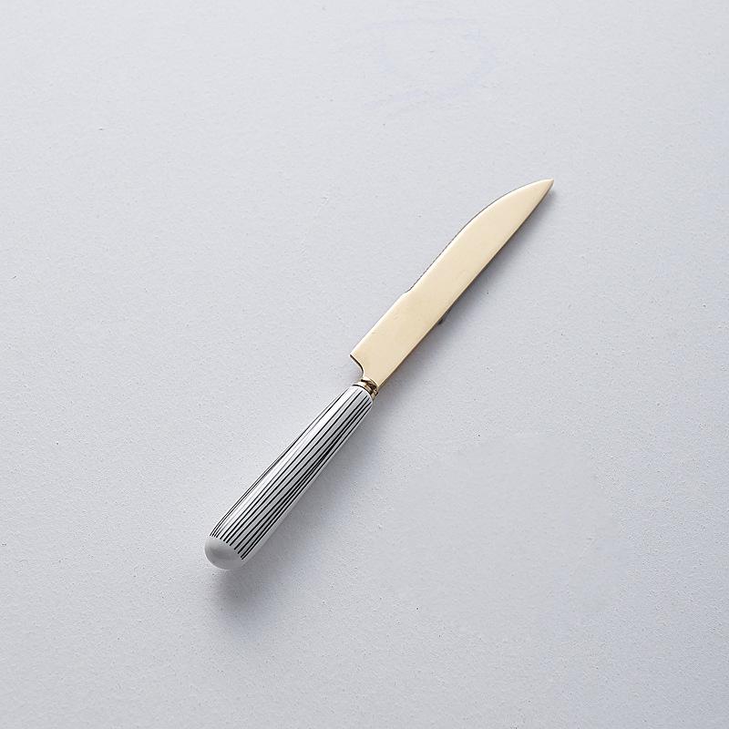 Minimalistyczny Ceramiczny Zestaw Noża do Steków, Widelca i Łyżki ze Stali Nierdzewnej - Kreatywna Zachodnia Zastawa Stołowa