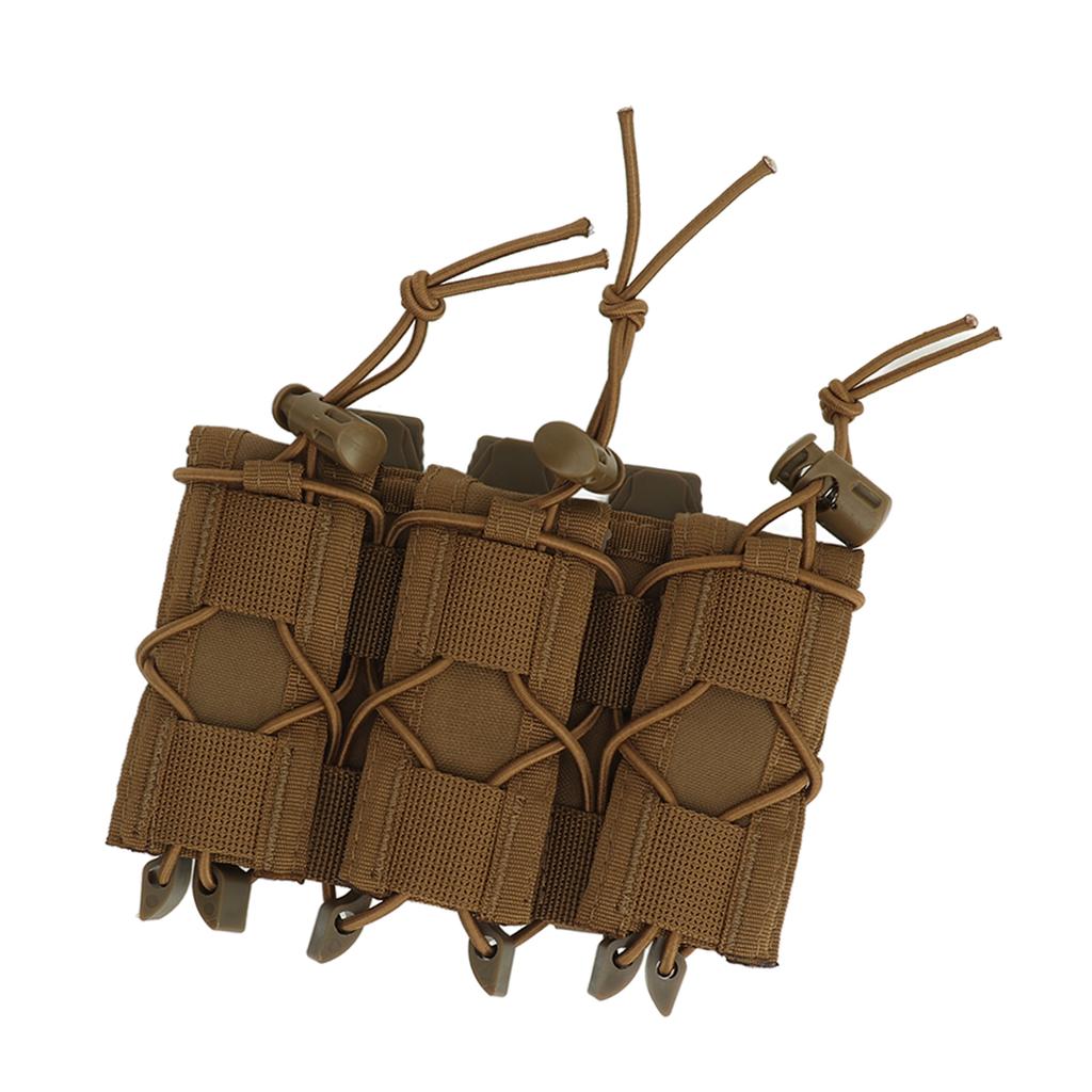 Outdoor Triple Molle Mag Pouch 9mm Open Top Triple Magazine Pouch Holder Short Style Brown