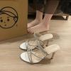 French nude high heels women's summer 2024 new stiletto fashion sandals Internet celebrity sexy side empty shoes