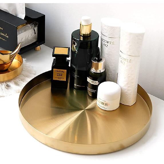 12-calowa złota okrągła metalowa taca dekoracyjna ze stali nierdzewnej złota taca do serwowania mosiężne kółko taca na blat stołowy do łazienki blatu biurka