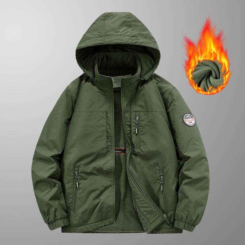 Autumn and Winter New Velvet Jacket Men's Casual Tooling Top Windproof and Waterproof Sports Loose Large Size Men's Coat