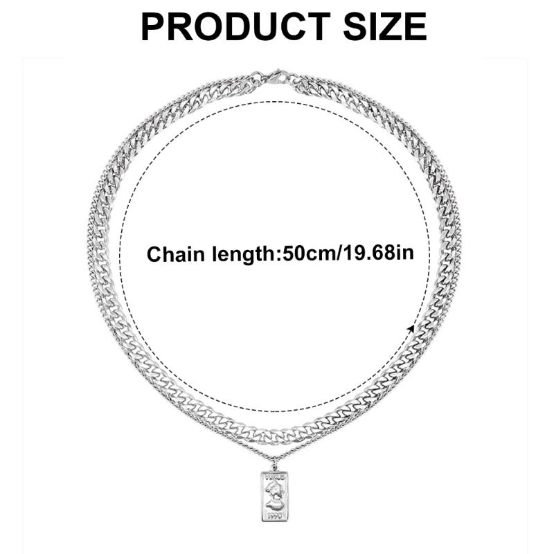 Punk Fashion Rectangular Pendant Necklace Men's Silver Tone Rectangular Pendant Choker Necklace Cuban Link Neck Chain