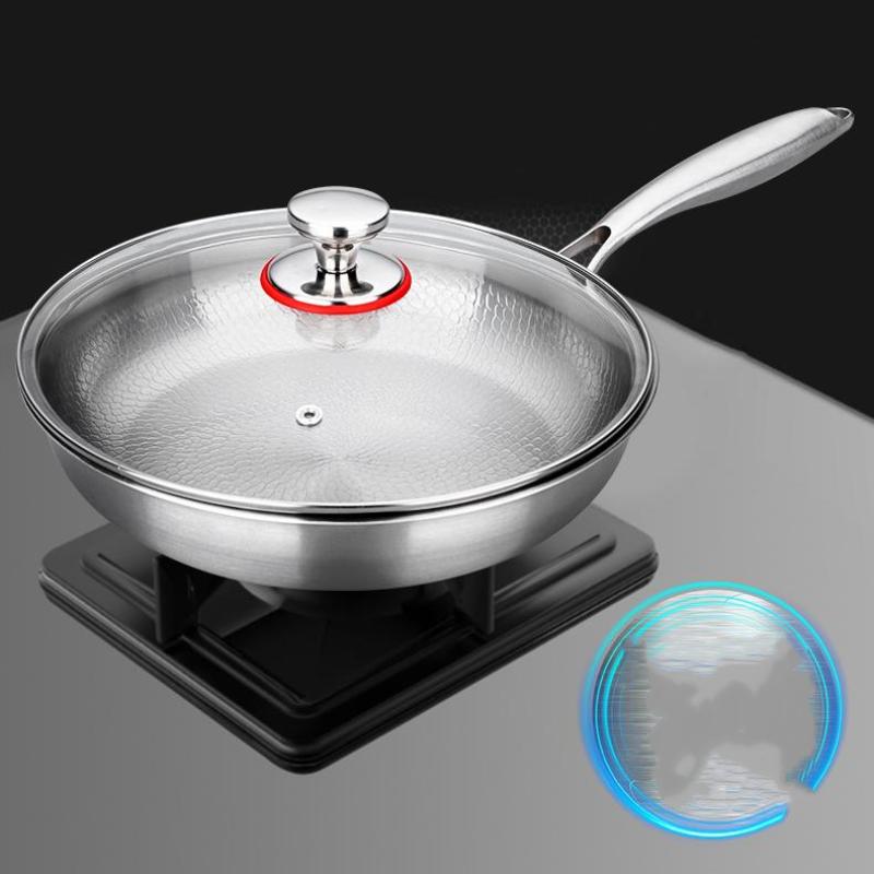 26/28/30Cm Titanium Uncoated Frying Pan, Fish‑Scale Hammer Pattern Healthy Cookware For Home Kitchen Cooking