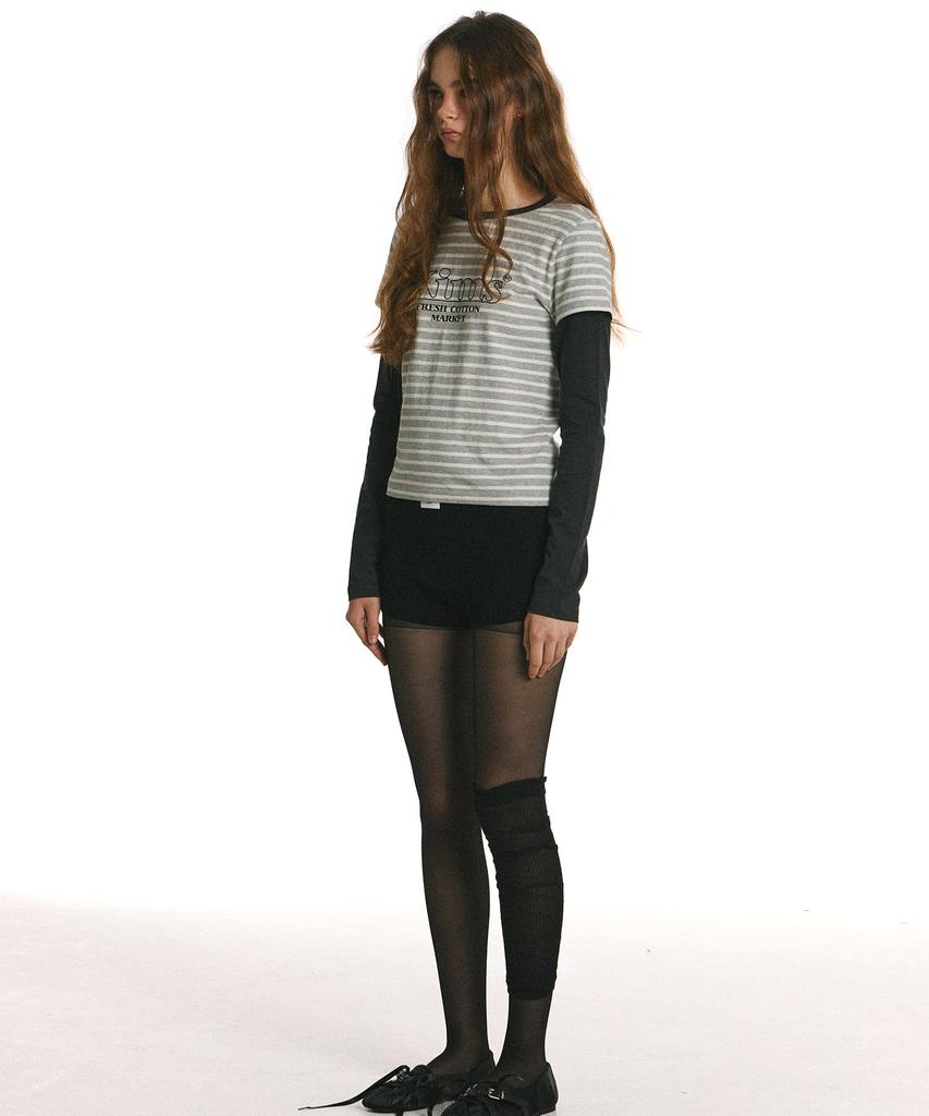 Kimseupeulesikoteunmakes 34 Body Stripe Layered Long Sleeve T-Shirt Gray