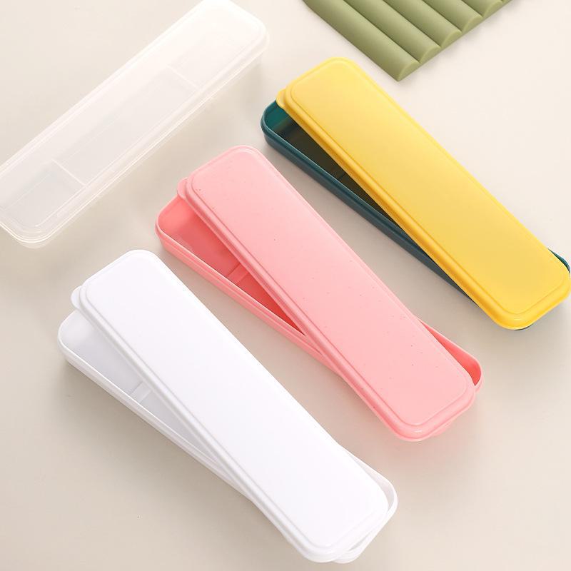 Compact Travel Cutlery Set: Transparent Clip-on Box with Dustproof Chopsticks, Spoon, and Fork for Students