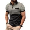 Men's Casual Striped Color Block Polo Shirt with Chest Pocket and Turn-Down Collar