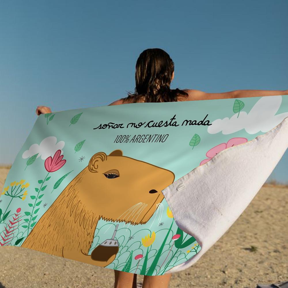 Cartoon Capybara Big Microfiber Beach Towels Quick Dry Towel Sand Beach Towels Pool Towel for Travel Swim Pool Yoga