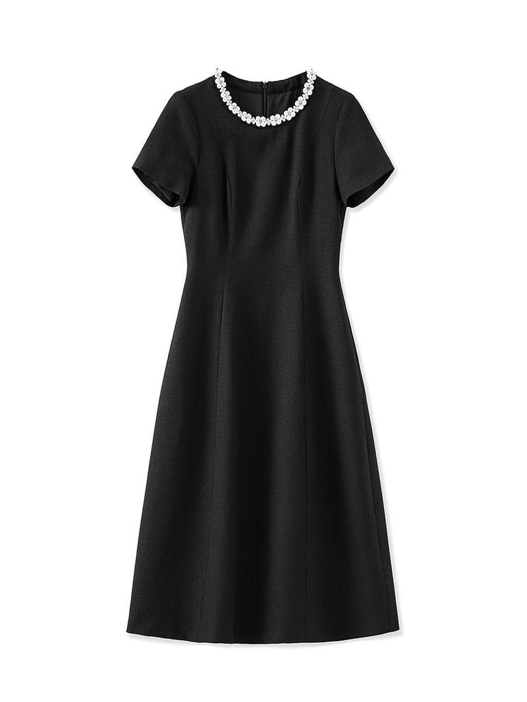 Elegant Checkered Beaded Waist-Hugging Women's Dress