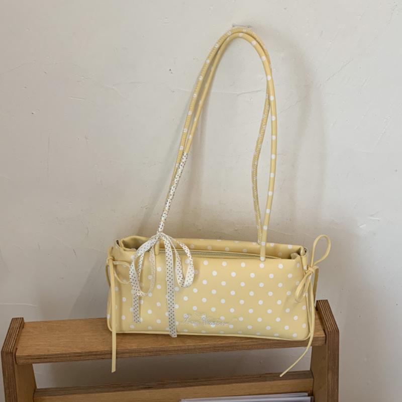 Y2k Polka Dot Shoulder Bag, Korean Fashion Elegant Underarm Bag Cute Lace Bow Decor Womens' Simple Commute Zippered Handbag
