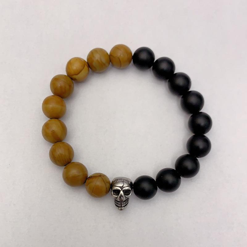 JYL TS Bracelet  Obsidian Bead Style Enhances Protection & Stability SkullW 19cm фиолетово-синий