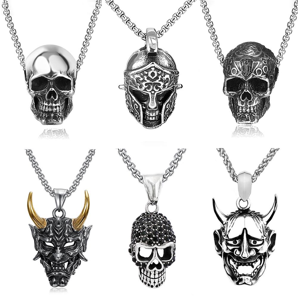 Gotische Hip Hop Totenkopf Anhänger Halsketten Für Männer Edelstahl Punk Mode Skelett Halskette Halloween Schmuck Geschenke Großhandel