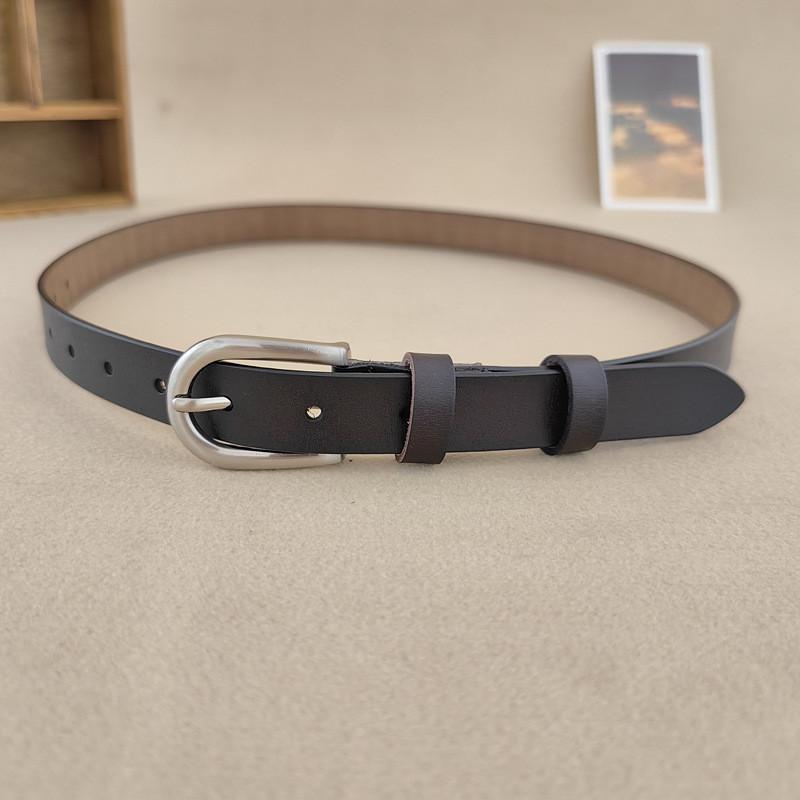 Twotone Cowhide Leather Waist Belt For Women With Alloy Buckle For Stylish Office Attire Black
