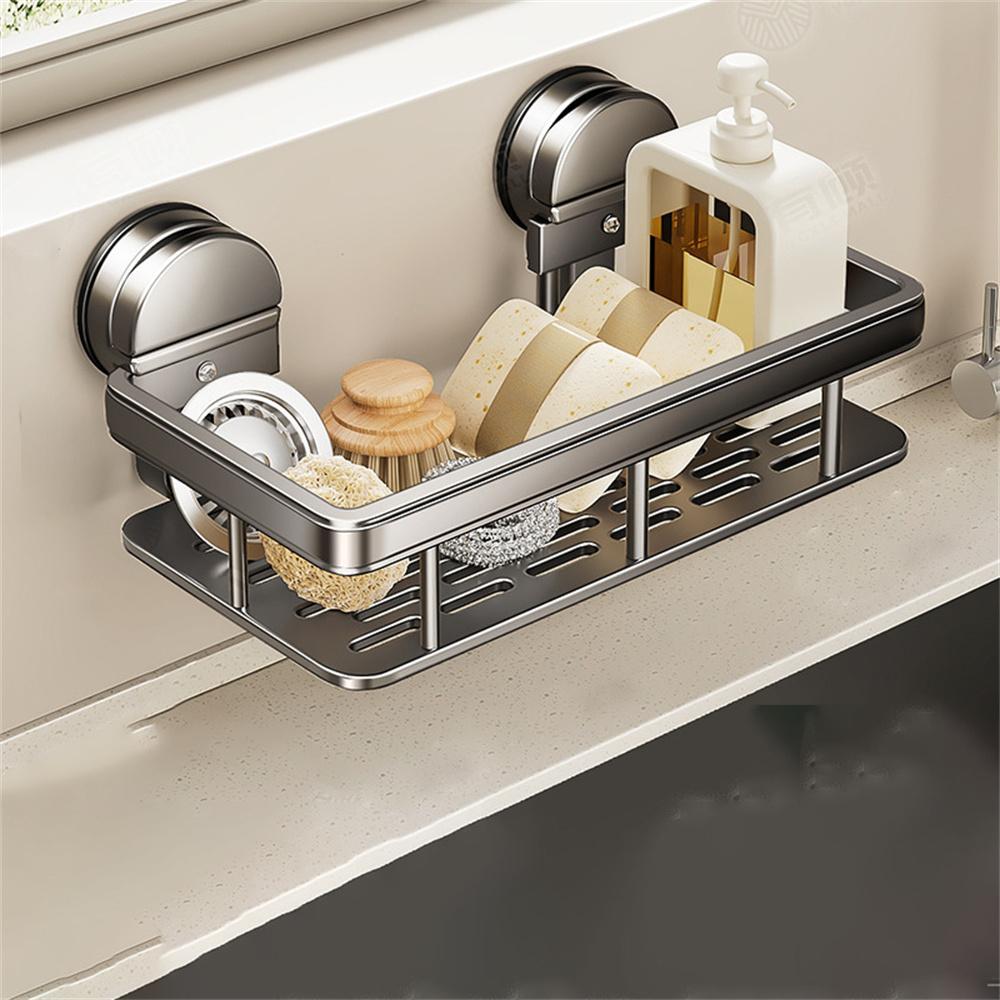 Kitchen Sink Organizer Suction Cup Space Aluminum Dish Sponge Holder Wall Mounted Draining Rack A