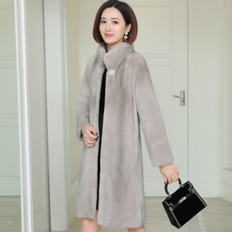 New imitation mink velvet imitation fur jacket loose large size stand-up collar medium and long outer wear medium coat winter wear