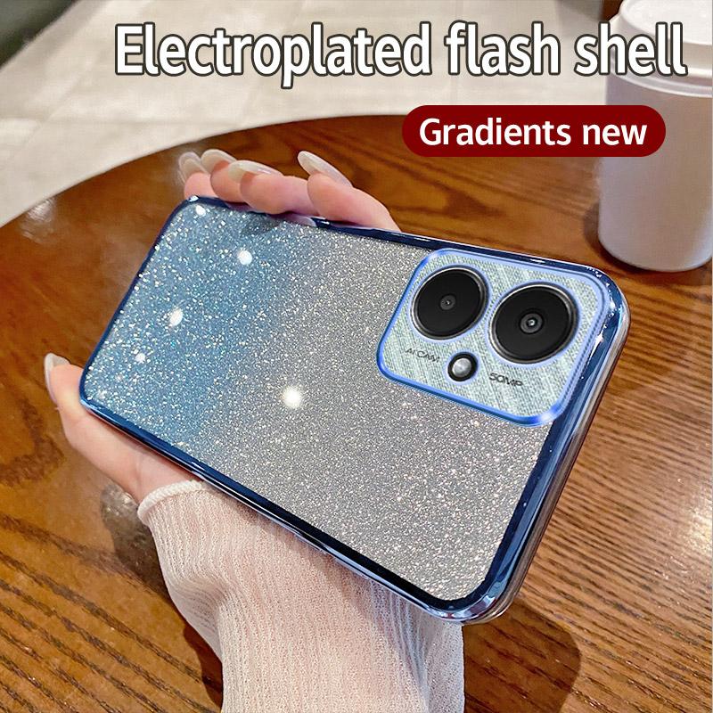 Etui na Xiaomi Redmi 13C 5G Etui na telefon Xiaomi Poco M6 5G Błyszczący brokatowany silikonowy pokrowiec z powłoką galwaniczną na obiektyw aparatu Miękki pokrowiec na tył