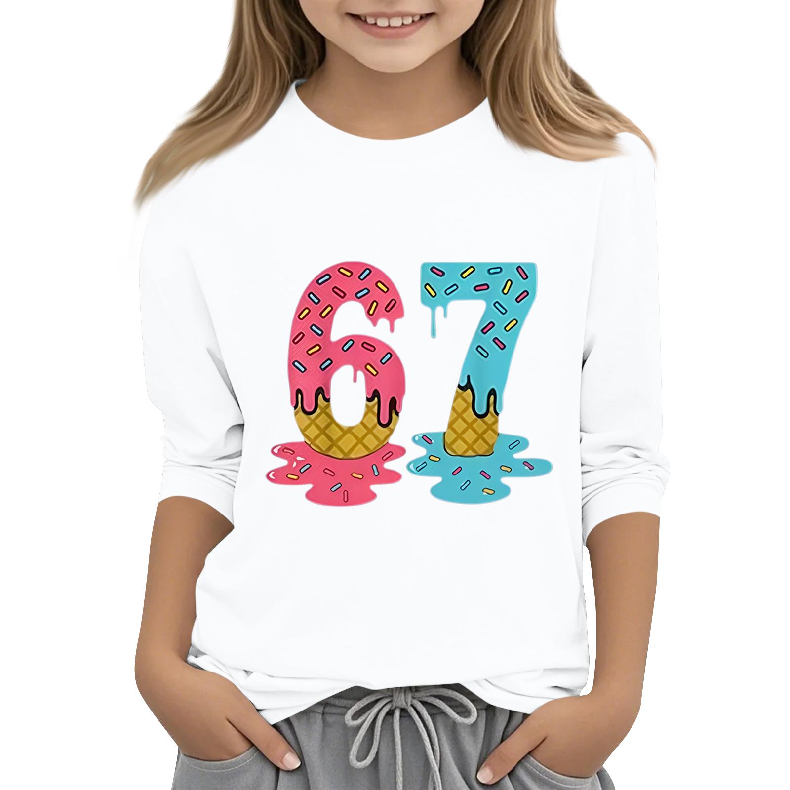 

Children s Fashion Three-Quarter Sleeve Round Neck Printed Casual T-Shirt Top 160 белый