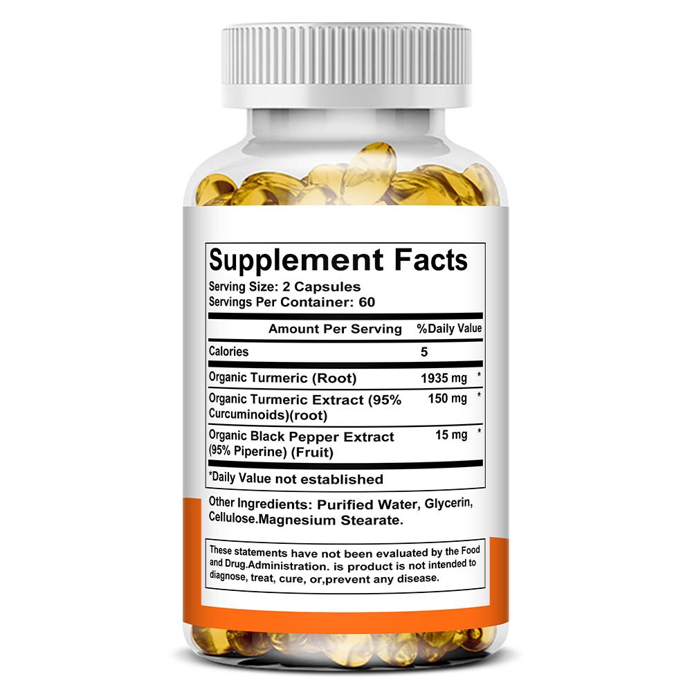 Kurkuma Curcumin Nahrungsergänzungsmittel, Mit Schwarzem Pfeffer, 120 Pflanzliche Kapseln Pro Flasche