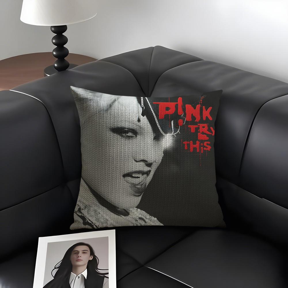 PPink TTrustfall Sänger Kissenbezug Natürlicher Leinen Bio-Stoff Beidseitiger Druck Sofa Heimdekoration Geschenk Kissenhülle