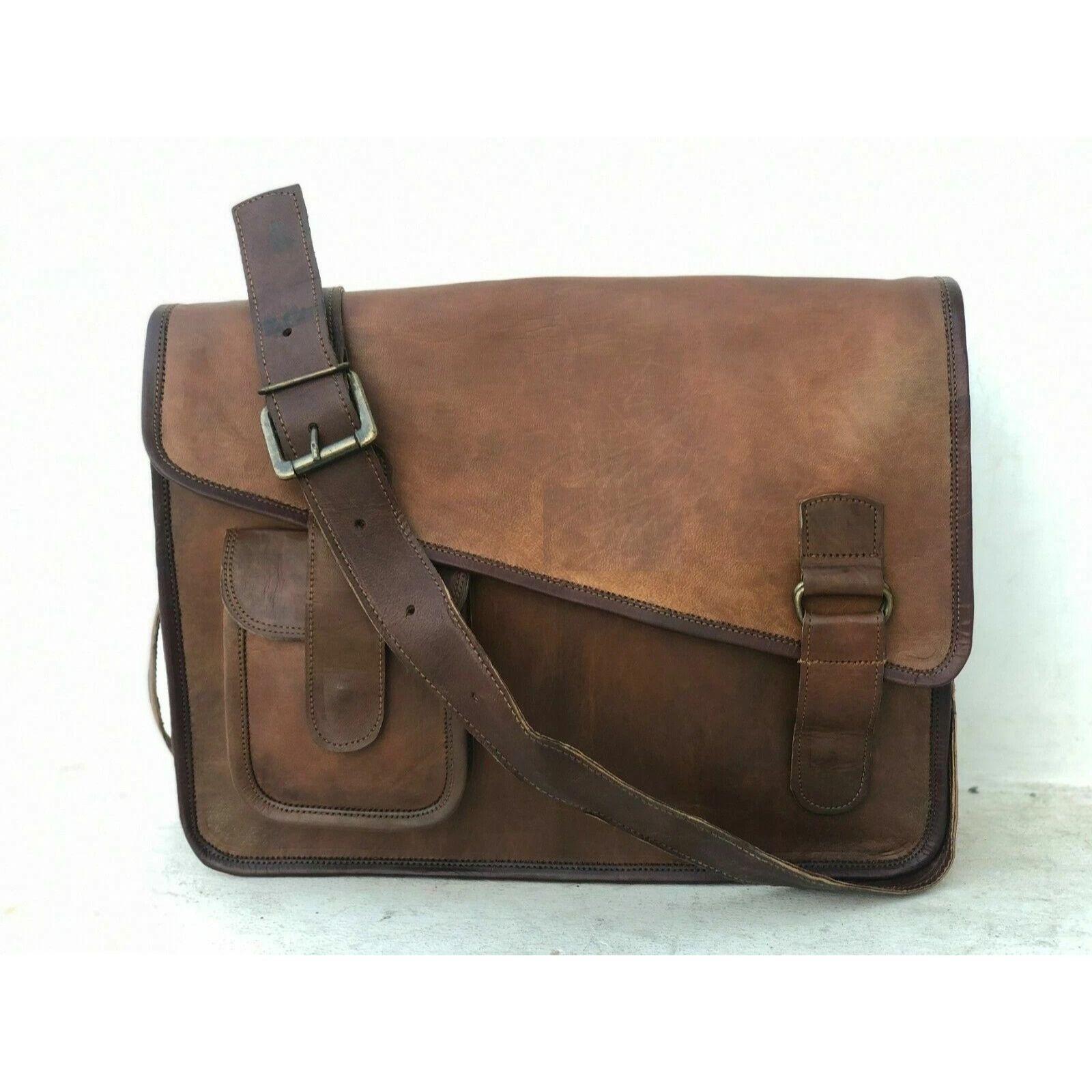 

Винтажная мужская сумка-мессенджер из коричневой кожи, мужская наплечная сумка для ноутбука, мужская ручной работы 13 x 10 x 4 in