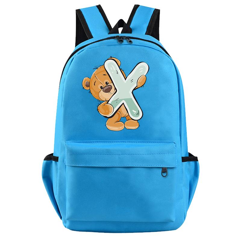 Little Bear 26 English Letters Backpack Teen School Bag for Girls Boy Backpack Bookbag for Kid Gifts Large Capacity Student Bag