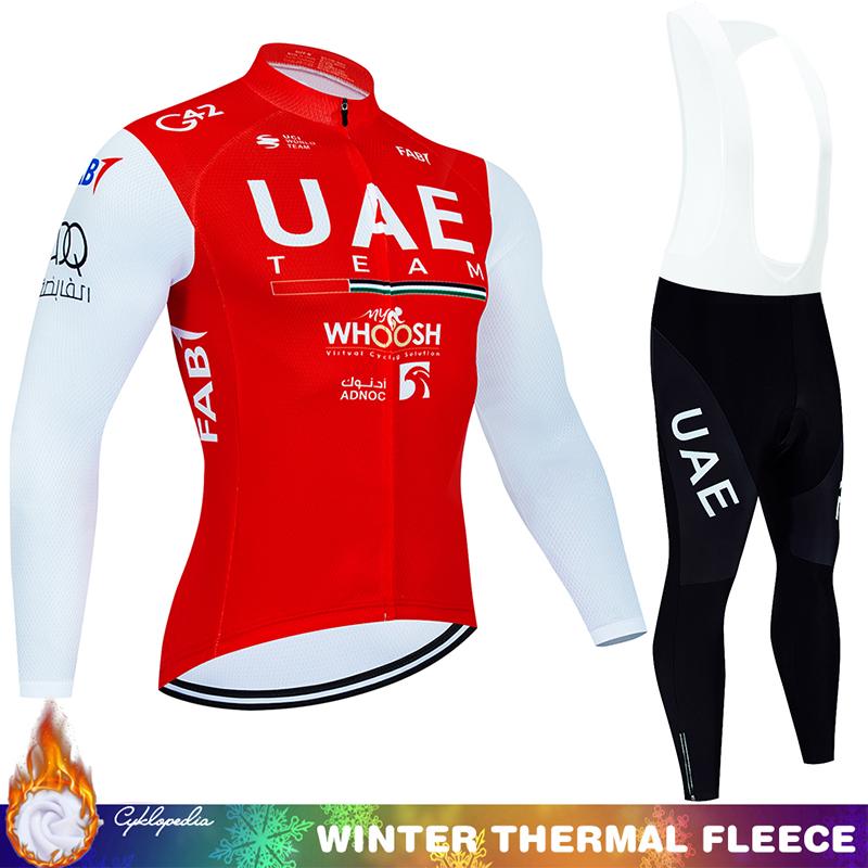 Cycling Jumper Men's Suit UAE Thermal Jersey Man Costume Bike Clothes Pro Team 2024 Winter Fleece Clothing Mtb Pants Blouse Bib