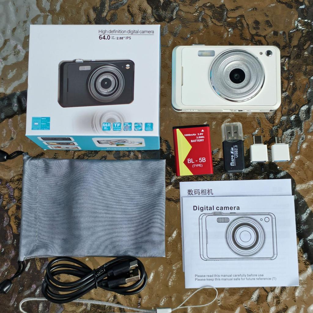 64MP CCD Digital Camera, 1080P HD Vlogging Camera for Students, Portable Pocket Camera with Beauty Filter & Retro Look, Mini Travel Cam