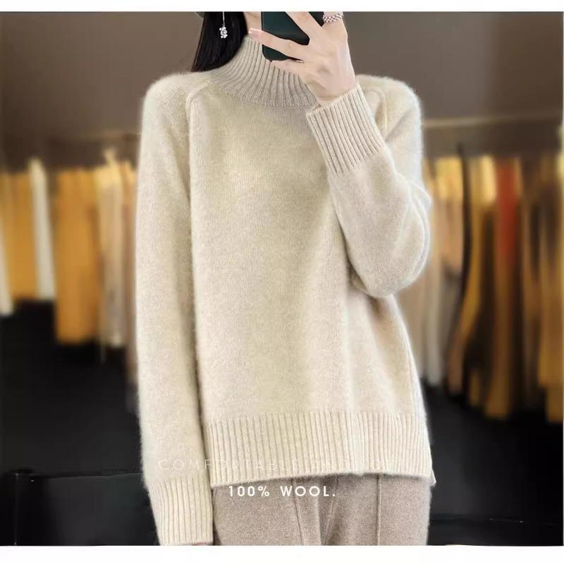 Autumn and Winter Semi-turtleneck Sweater Women's Bottoming Shirt with Fashionable and Casual Women's Shoulder Sweater Women's Simple Split Design