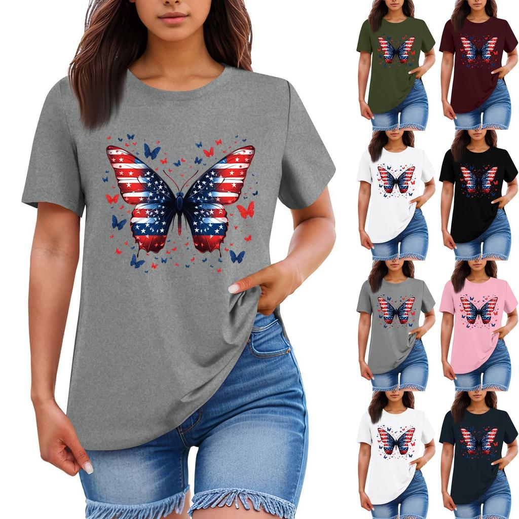 Women's Fashion Casual Printed Round Neck Short Sleeved T-Shirt Top T-Shirt Top Top