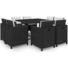 VidaXL Garden Furniture Set 9 Pcs with Cushions Wicker Resin Black