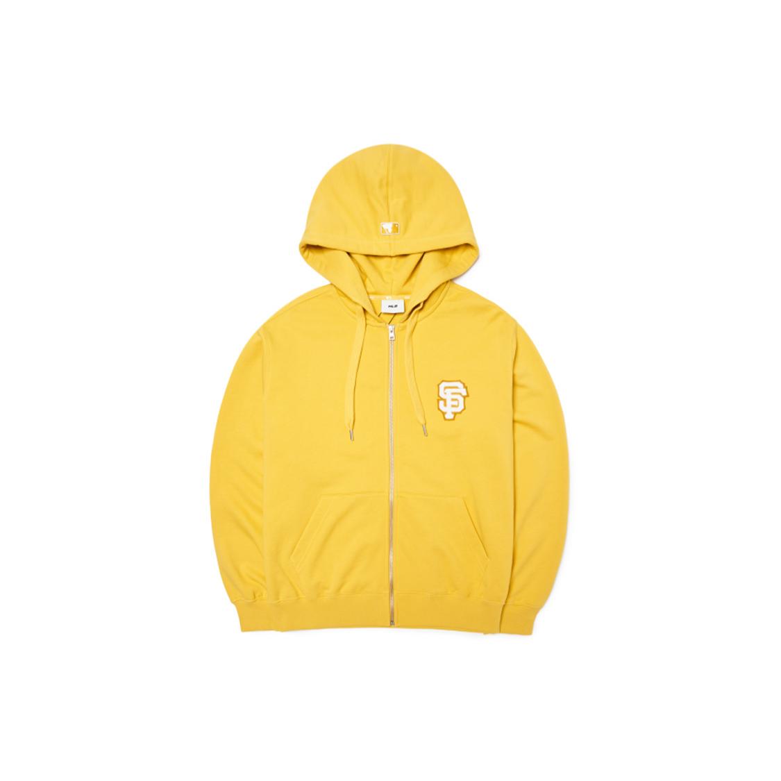 MLB Base Logo Sweatshirts Unisex Yellow Hooded Moderate Cardigan 3ATRB0124-14MSD XL