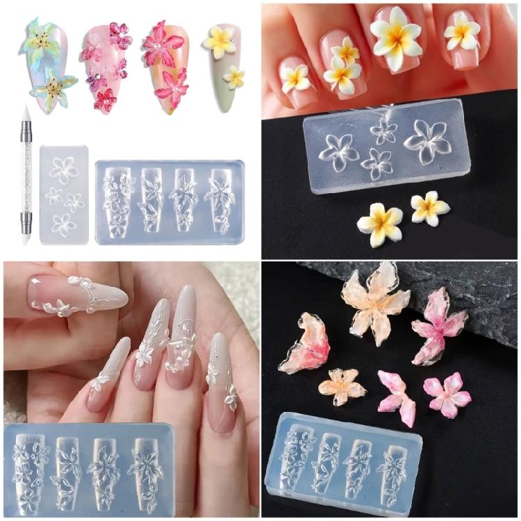 3Pieces Nails Art Silicone Mold Flower Shape Flexible Manicure Training Tool Professional Supplies for Various Occasion