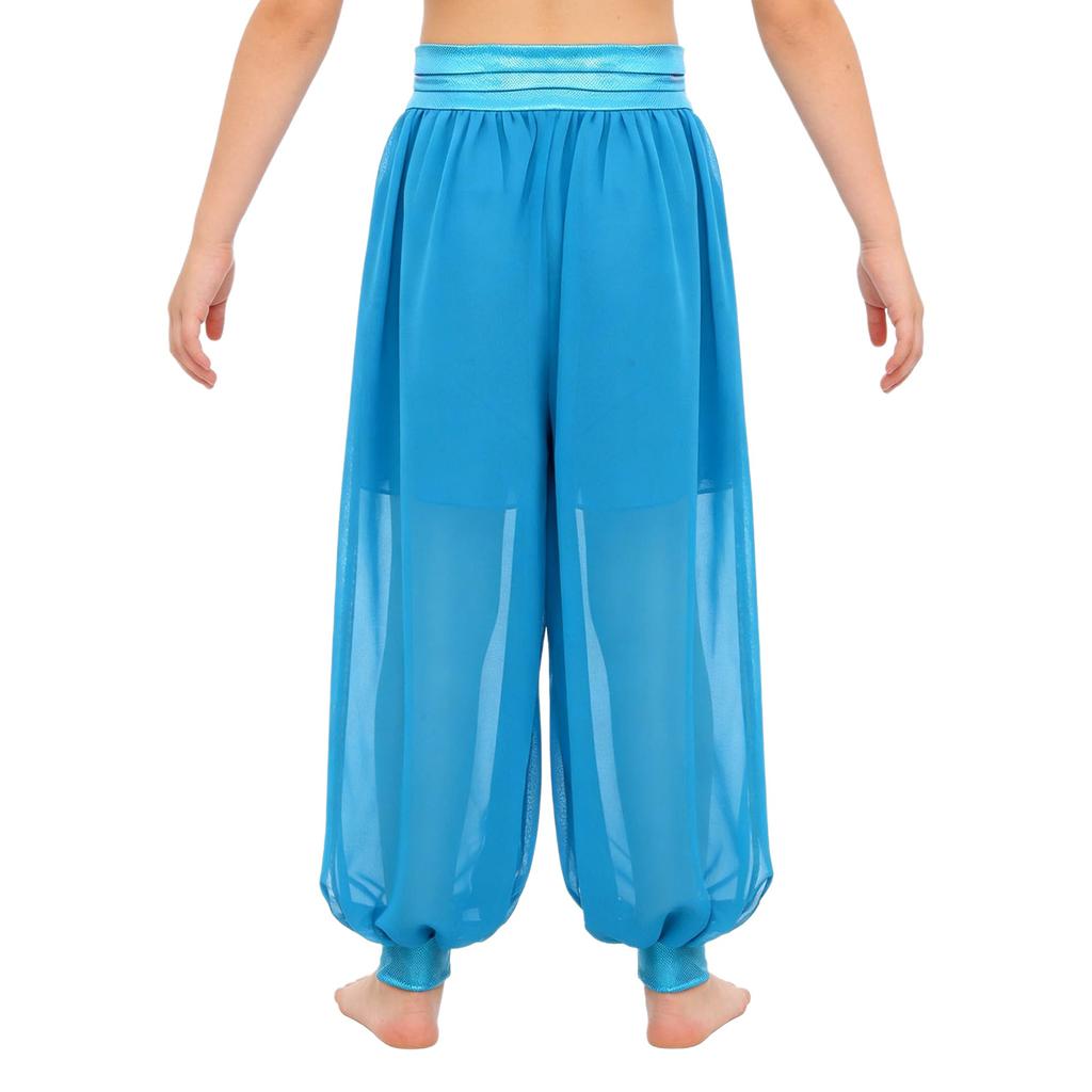 Shorts de Danse du Ventre pour Filles Chiffon Anneau O Taille Froncée Pantalon à Fente Latérale Costume d'Halloween Carnaval