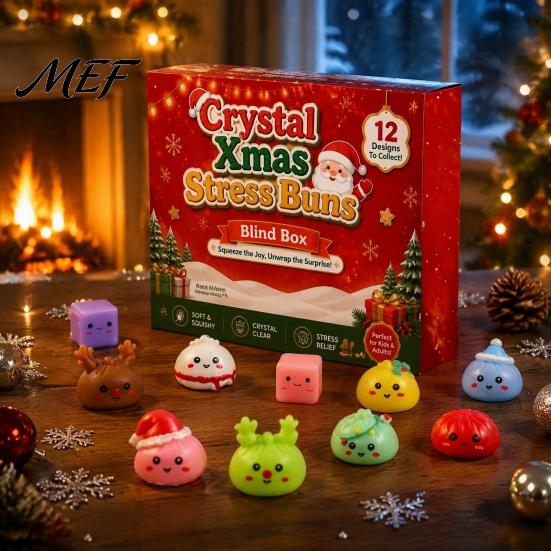 Christmas Surprise Gift Set Advent Calendar with Squeeze Toys, Cute Silicone Dumpling Figures, Countdown Stress Relief Sensory Fidget Toys for