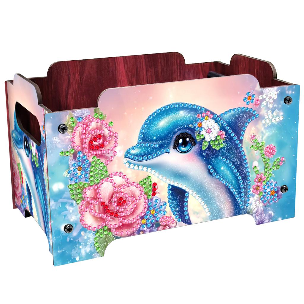 5D DIY Diamantové umění Barevný vzor Dřevěné pouzdro Částečné vrtání Kamínky Dekorativní úložný box Křišťálová mozaika Úložný kontejner