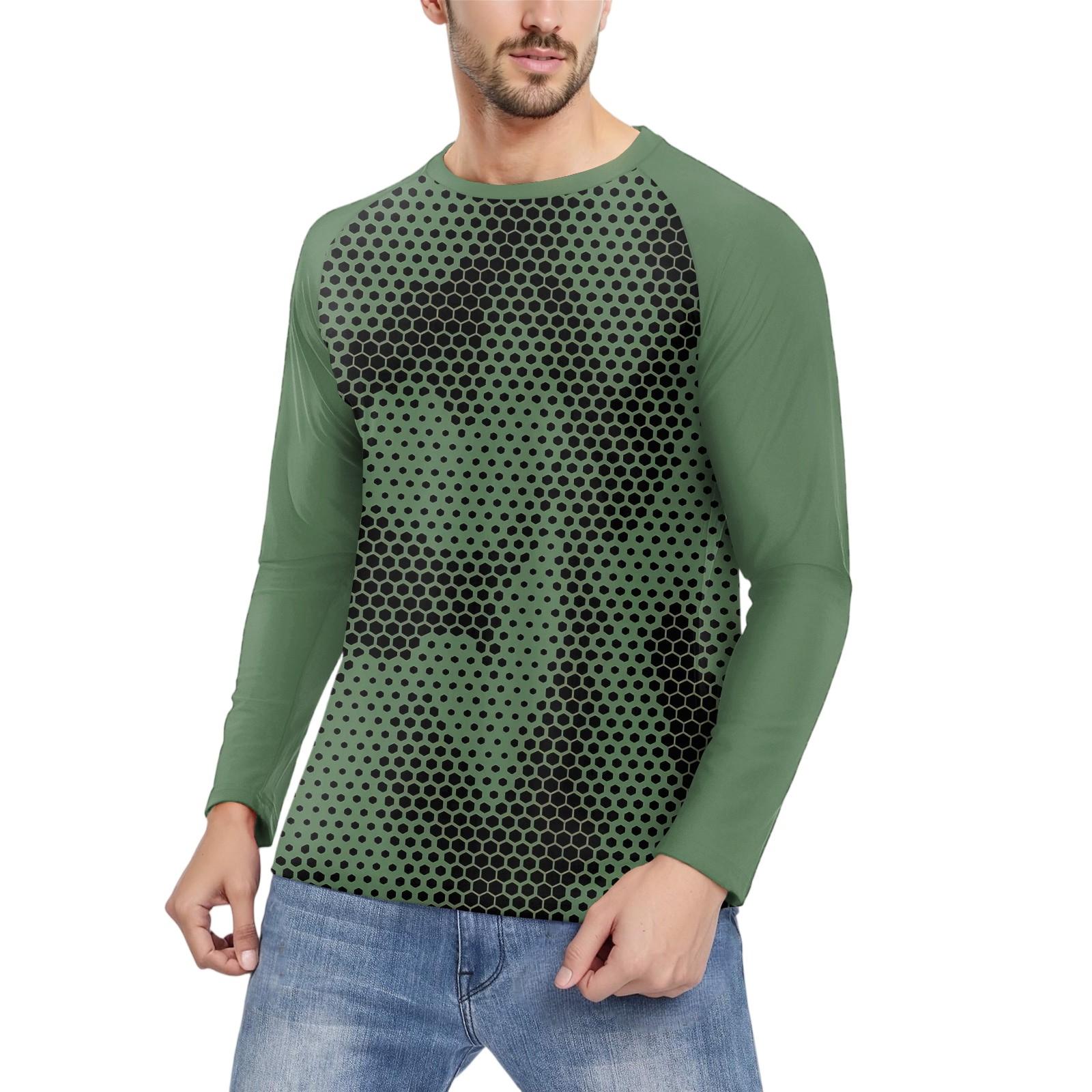 

Мужская мода принтованный реглан длинный рукав спортивный топ M зелёный