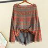 Women Autumn Sweater O-Neck Long Sleeve Vintage Oversized Pullover Sweater Ethnic Graphic Knit Tops Daily Wear