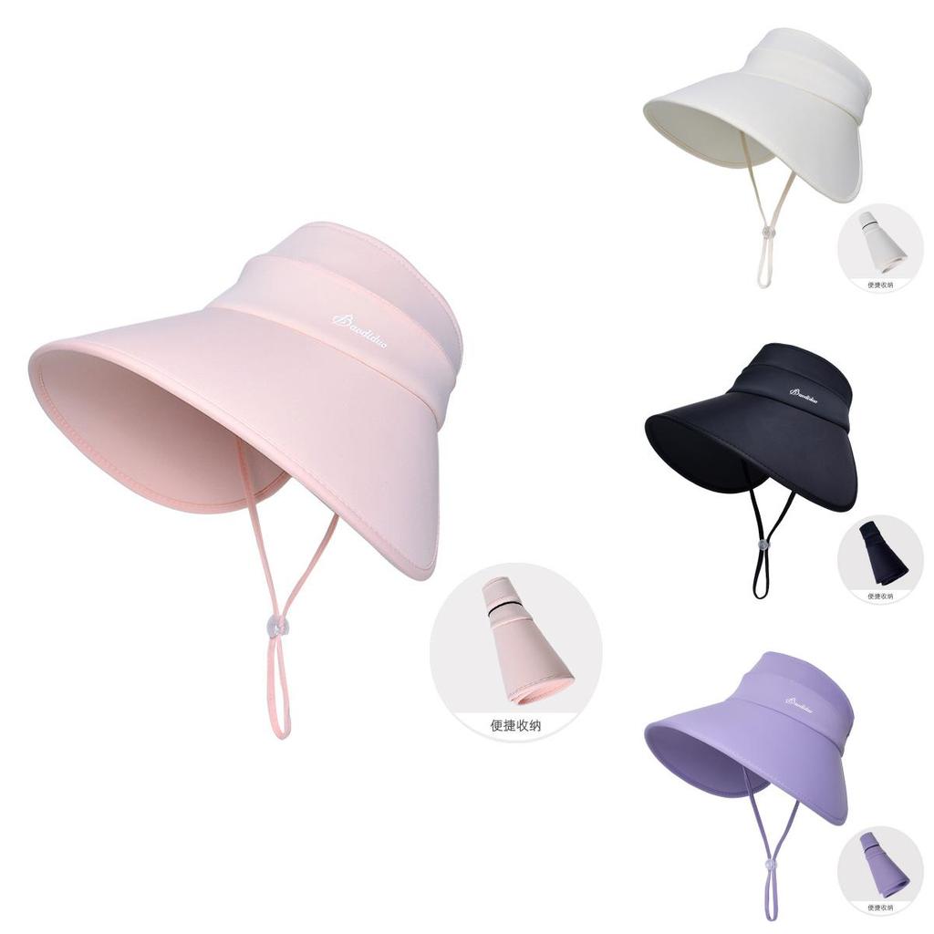 Ice Silk Summer Sun Protection Hat With Wide Brim And Letter Prints For Women