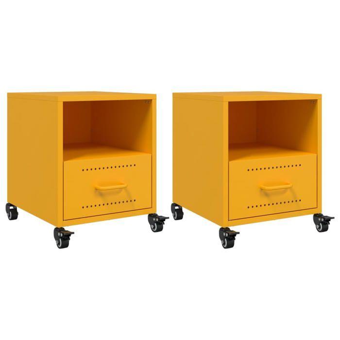 VidaXL Tables de chevet 2 pcs jaune moutarde 36x39x43,5 cm acier, armoire, meubles de chambre à coucher, support de 846711
