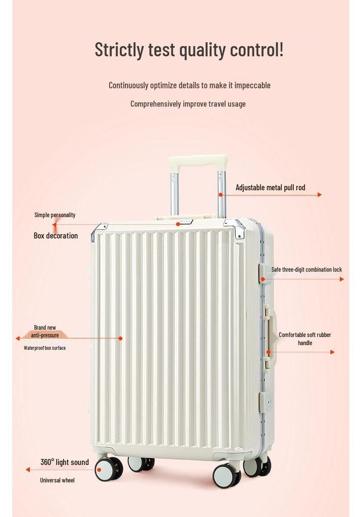 Aluminum Frame Suitcase with Silent Wheels - Wear-Resistant, 24-Inch Boarding Luggage for Students and Travelers