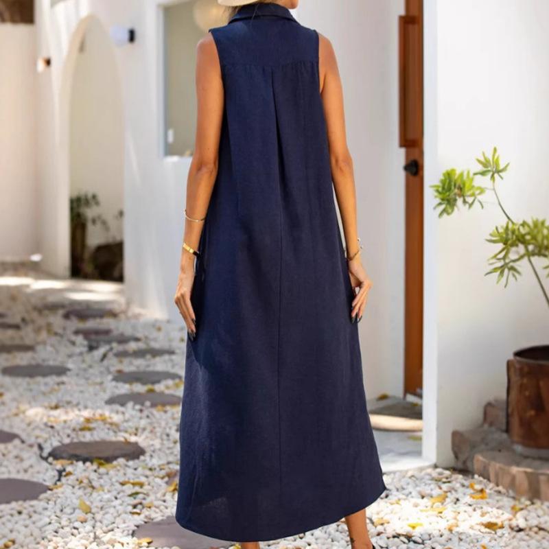 Nové jarní a letní dámské volné ležérní šaty bez rukávů s výstřihem do V